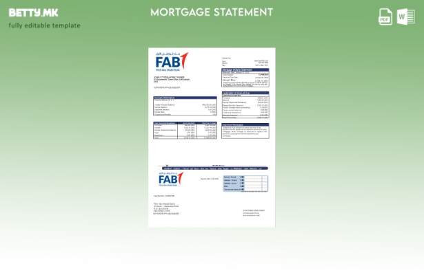 модерен стил ОАЕ Прв извод за хипотека од банка во Абу Даби во шаблон за формати